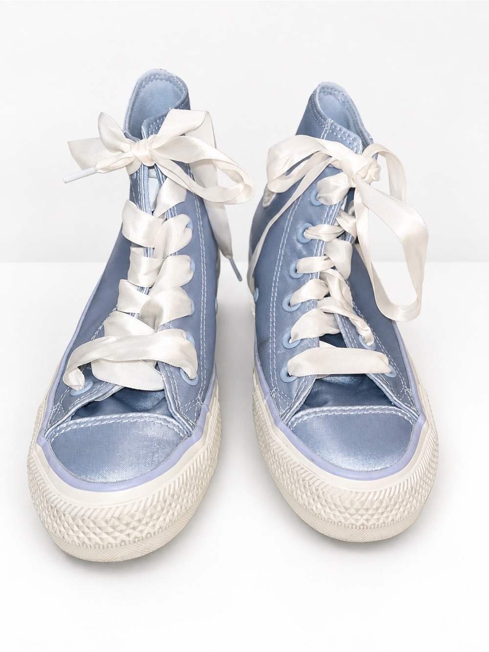 Converse Women’s Light Blue Satin High-Top Sneakers with White Ribbon Laces